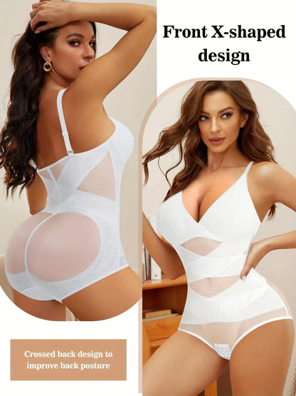 Women's Shapewear Bodysuit: V-Neck, Adjustable Straps, Tummy Control, Waist Trainer, Seamless, Crotch Hooks MyFave Boutique