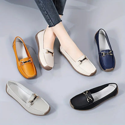 Women's Metal Buckle Decor Loafers, Soft & Lightweight Flat Loafers, Casual Slip On Shoes MyFave Boutique