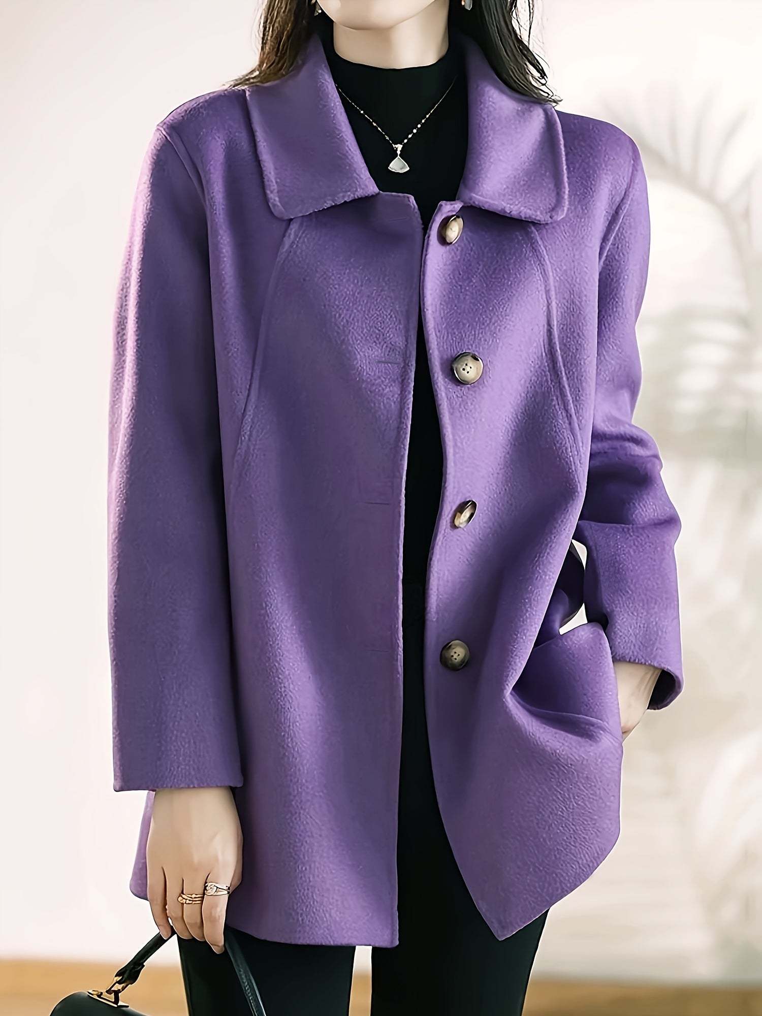 Elegant Solid Color Polyester Long Coat with Pockets – Fall/Winter Collection Woven Polyester 100% Outerwear MyFave Boutique