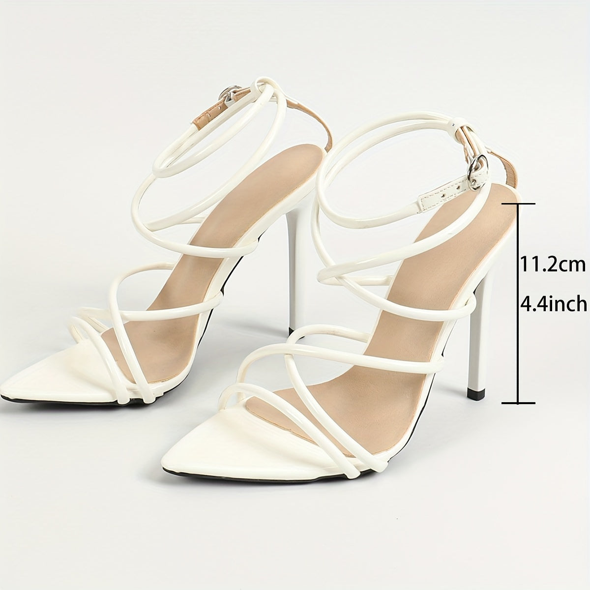 Chic White Stiletto Sandals for Women - Sexy Pointed Toe, High Heel with Ankle Strap, Faux Cover Summer Pumps MyFave Boutique