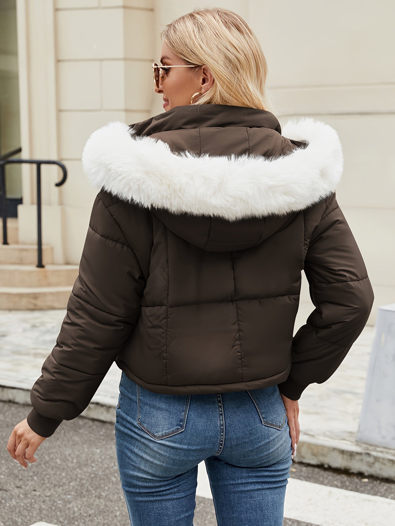 Women's Winter Short Puffer Jacket - Hooded, Zipper Closure, Casual Style, Solid Color, For Outdoors MyFave Boutique