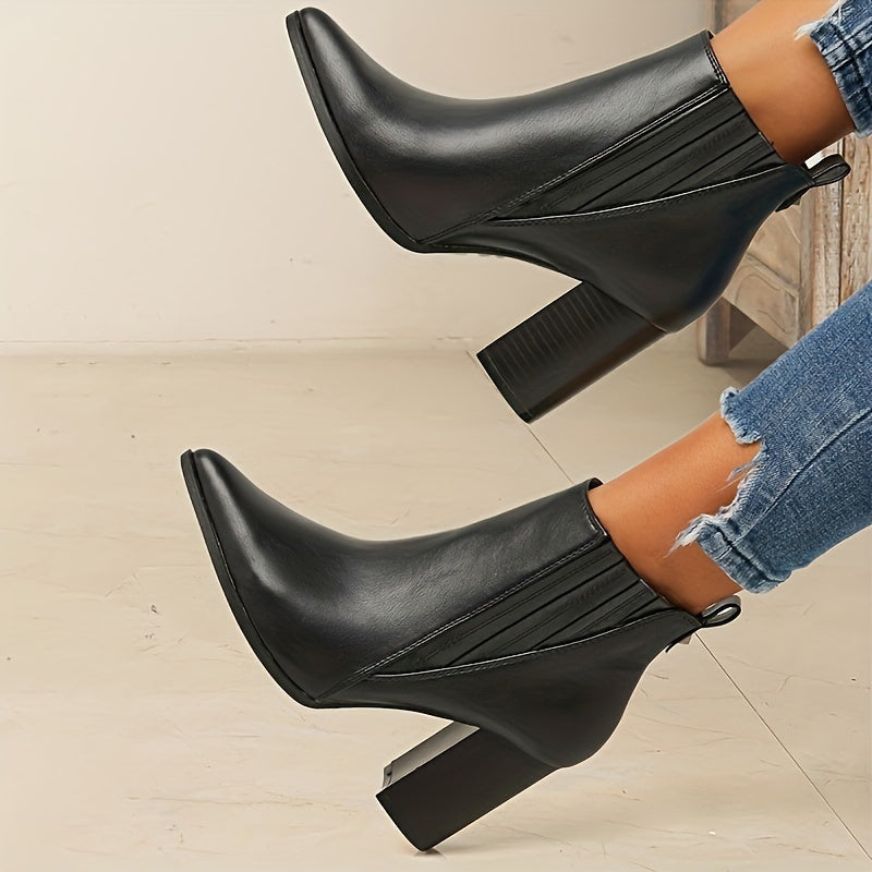 Trendy Women's Slip-On Chunky Heel Ankle Boots - Pointed Toe Chelsea Style for Casual Comfort and Style MyFave Boutique