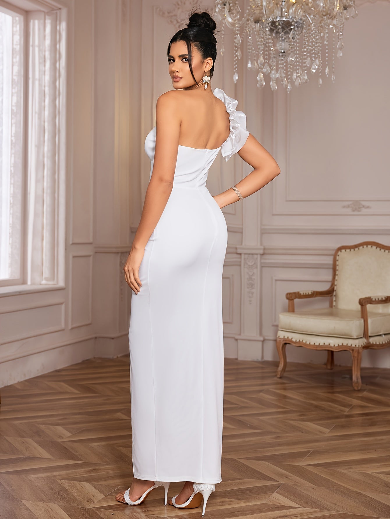 Elegant Polyester And Elastane Evening Gown, Single Shoulder, Formal Occasion Wedding Party Dress For Women MyFave Boutique