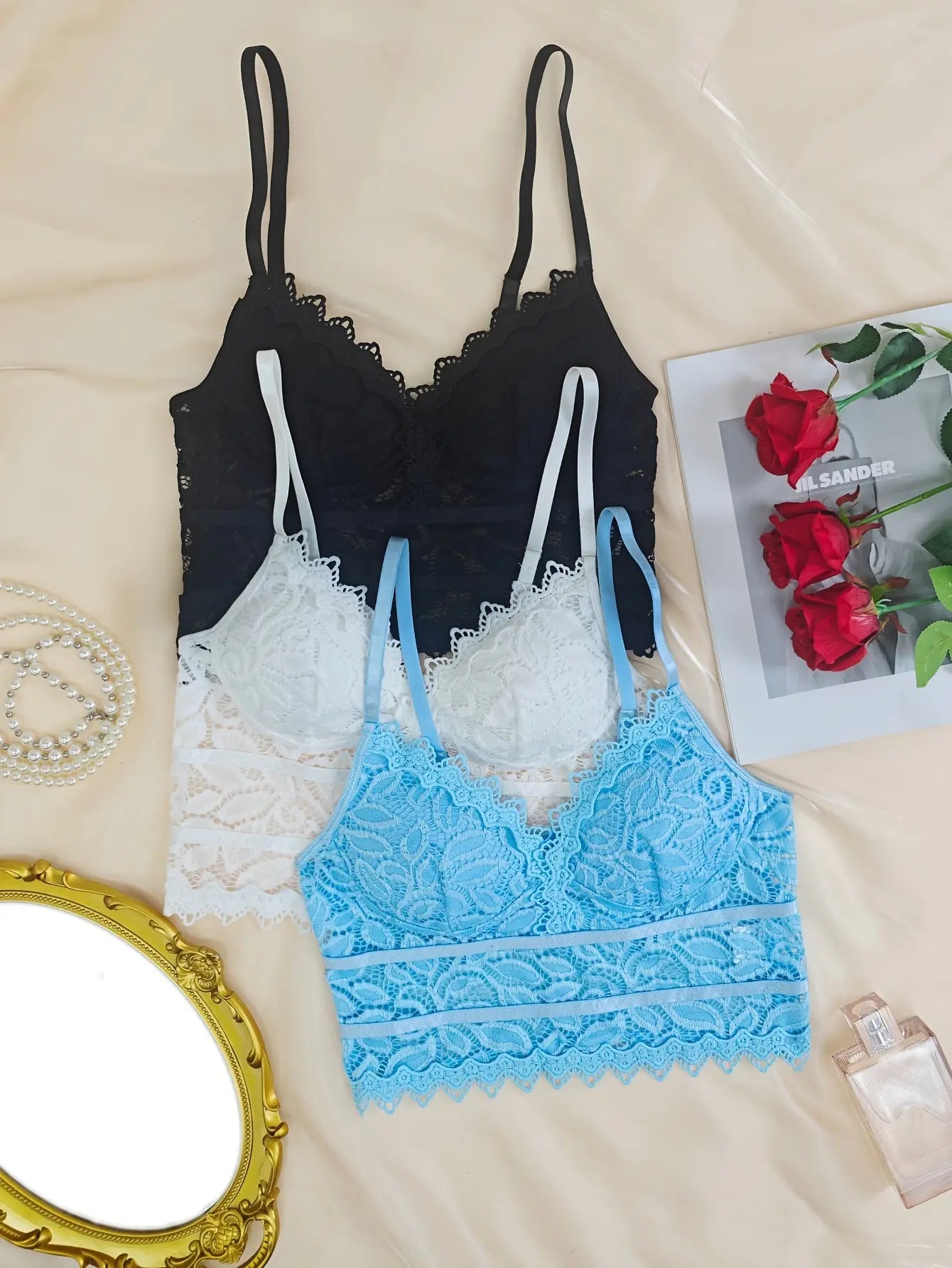 Lace Trim Push-Up Bralette with Ruffled Details, Polyester and Elastane Blend, Sensual and Fashionable Lingerie Set for Women MyFave Boutique