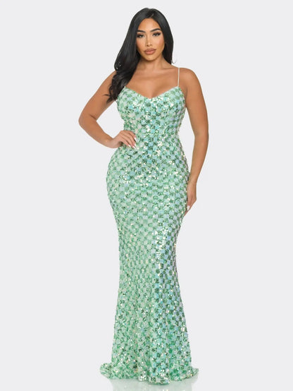 Elegant Sequin Evening Gown - Ideal for Weddings, Proms, and Gala Events - Green and Pink Options MyFave Boutique