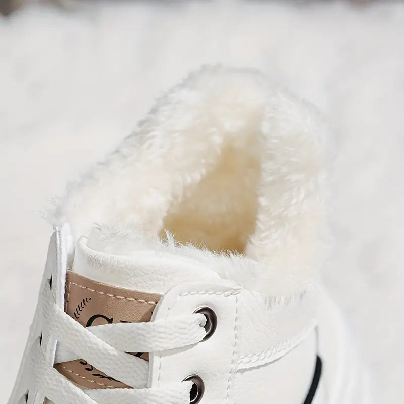 Women's Solid Color Fluffy Sneakers, Lace Up Platform Soft Sole Warm Thermal Lining Shoes, Winter Non-slip Snow Canvas Shoes MyFave Boutique