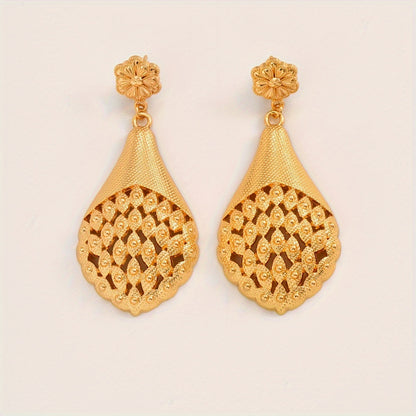 Vintage Droplet Flower Pattern Dangle Earrings Ethnic Luxury Style Plated Jewelry Female Gift MyFave Boutique