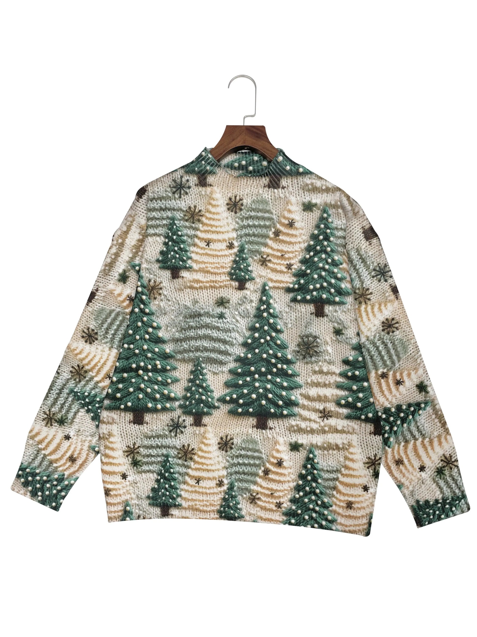 Cozy 3D Christmas Tree Print Sweater for Women - Thick, Soft Polyester Mock Neck Pullover with Long Sleeves MyFave Boutique