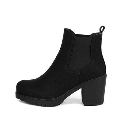 Women's High Chunky Heel Chelsea Ankle Boots Slip On Elastic Fall Heeld Booties Shoes double Classic fasion MyFave Boutique