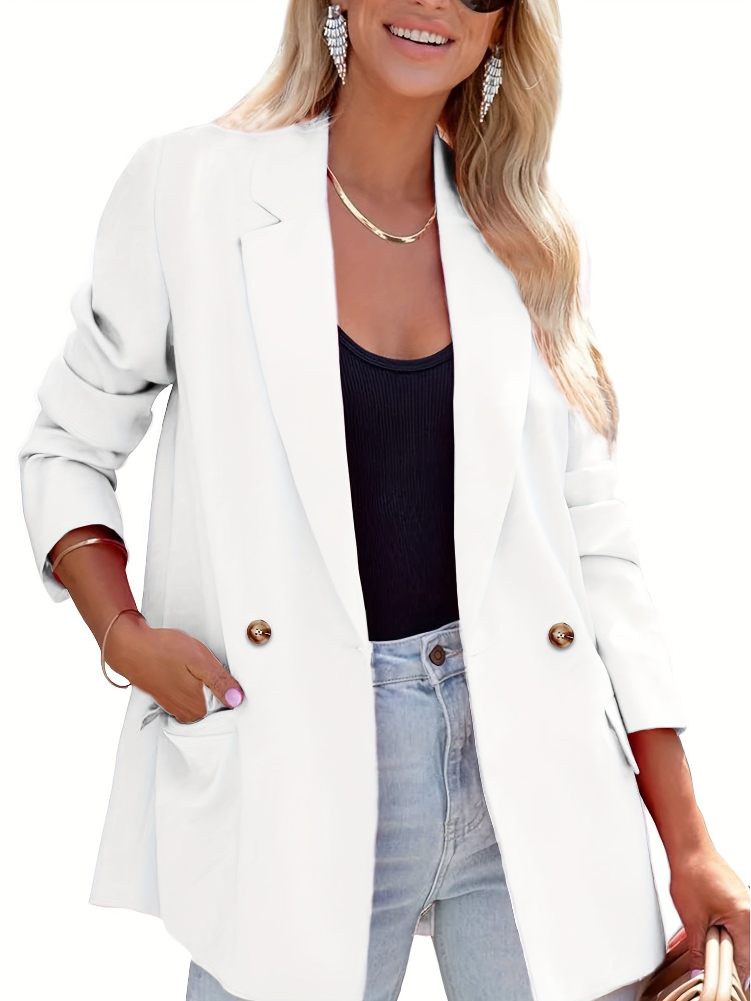 Womens Casual Blazer Button Lapel Long Sleeve Work Business Fashion Blazers Jackets Outfits With Pockets MyFave Boutique