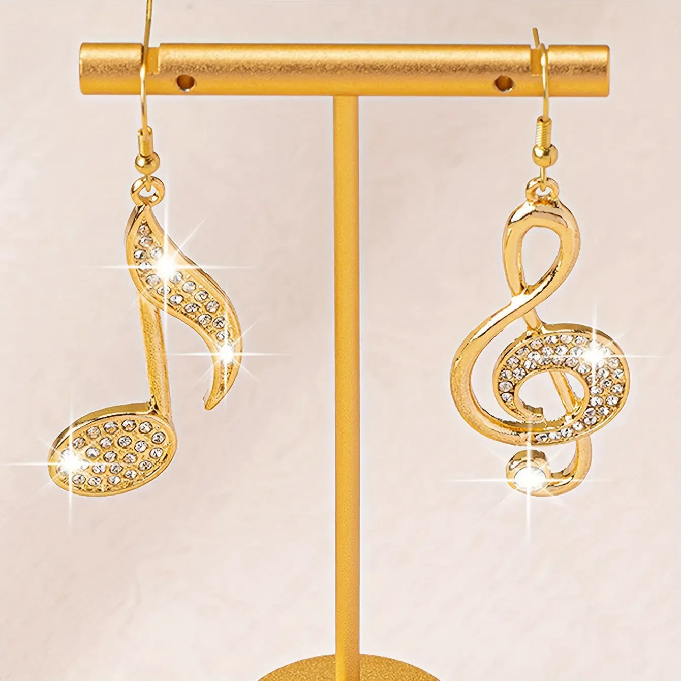 1 Pair Of Mismatched Earrings Exquisite Golden Music Symbol Design Shiny zirconia Inlaid Dangle Earrings Jewelry Delicate Music Lovers MyFave Boutique