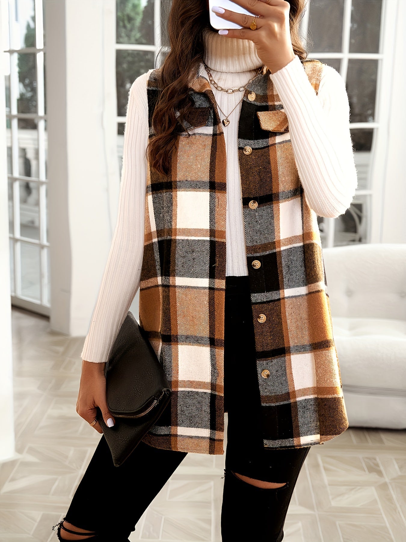 Spring, Autumn And Winter Women's Tops Fashion Women's Lapel Suit Vest Plaid Jacket MyFave Boutique