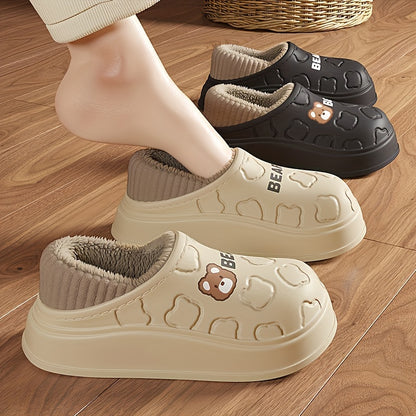 Cute Bear Waterproof Slippers, Cozy & Warm Plush Lined Slip On Shoes, Winter Indoor & Outdoor Slippers MyFave Boutique