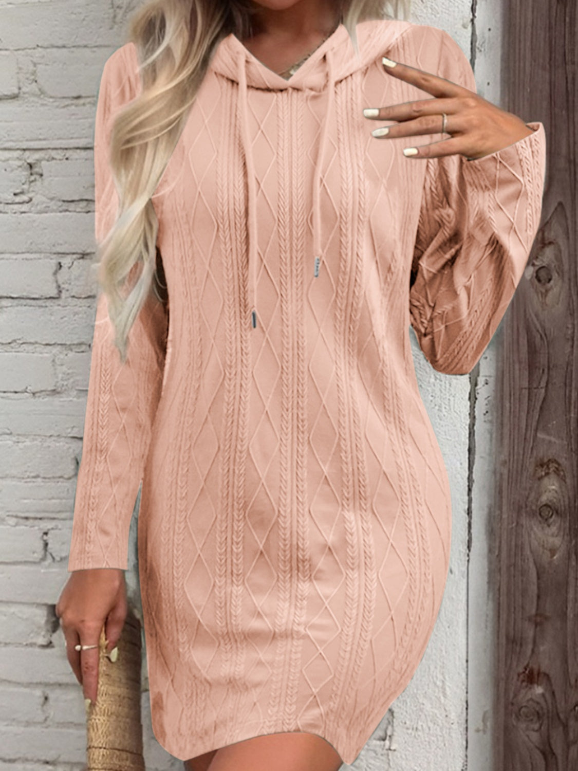 Drawstring Hooded Sweater Dress Trendsi