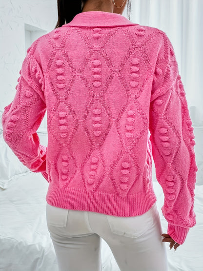 Rhinestone Embellished Knitted Sweater, Elegant Long Sleeve Sweater For Fall & Winter, Women's Clothing MyFave Boutique