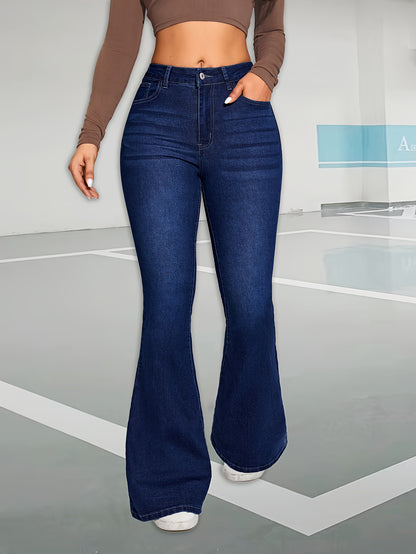 Stylish Whiskering Flare Leg Denim Pants - Soft Washed Blue, Casual Style, Zipper Button Closure, Comfortable Fit - Women's Fashion Jeans & Clothing for Everyday Wear MyFave Boutique