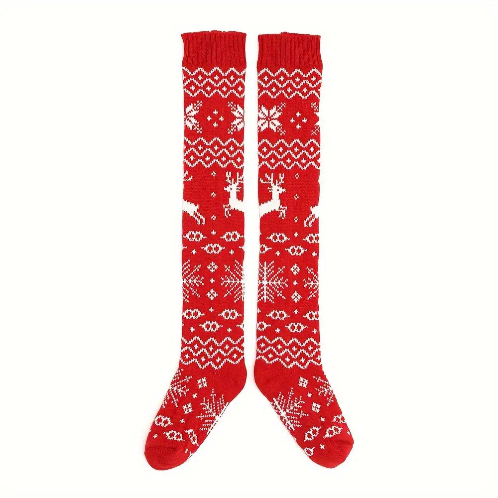 Women's Festive Christmas Reindeer Over-the-Knee Socks - Warm Acrylic Knit, Elegant Design, Hand Washable, 1 Pair MyFave Boutique