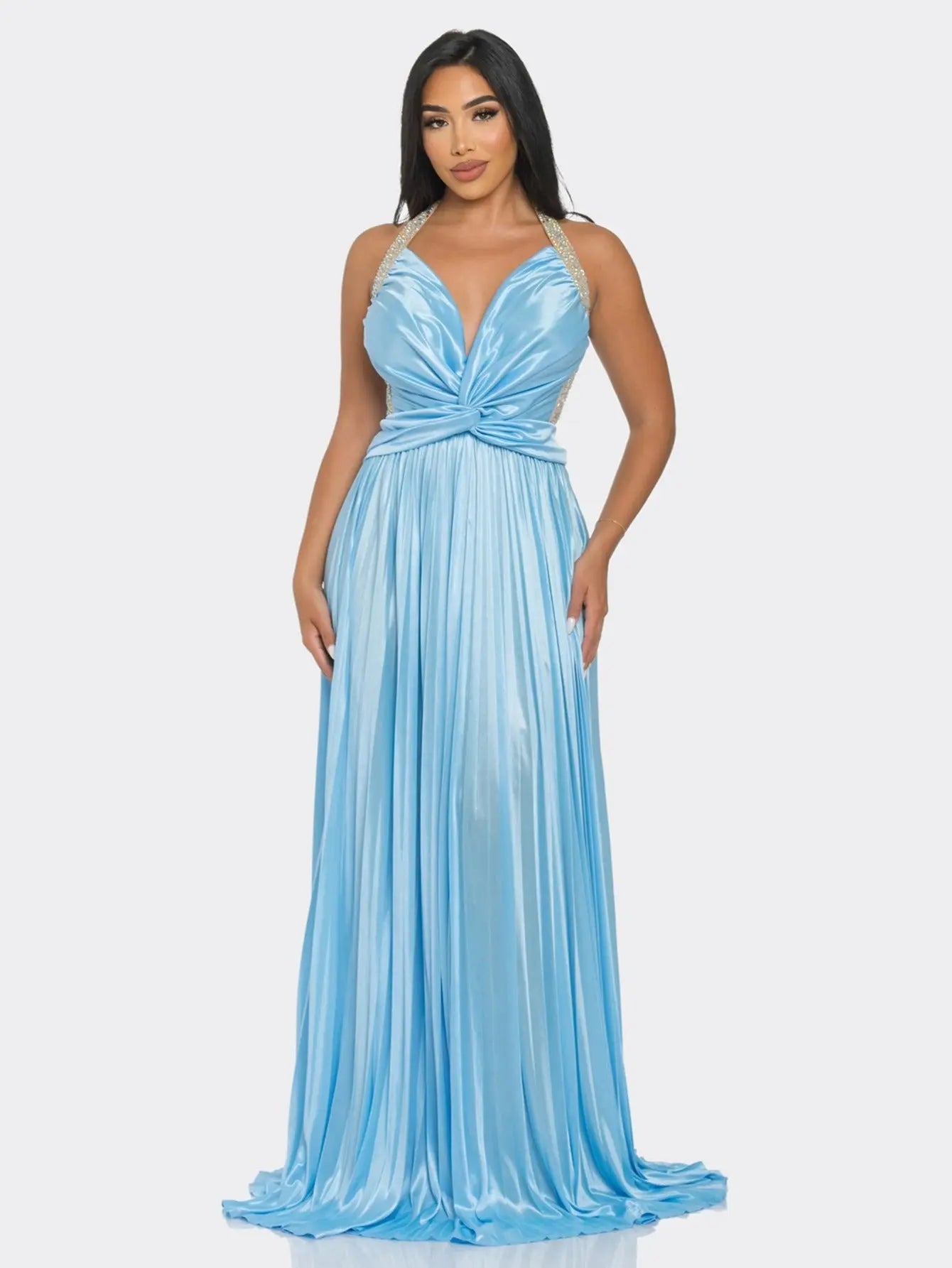 Stunning Sleeveless Maxi Dress adorned with Rhinestone Embellishments and Graceful Flowing Skirt - Perfect for Special Occasions MyFave Boutique