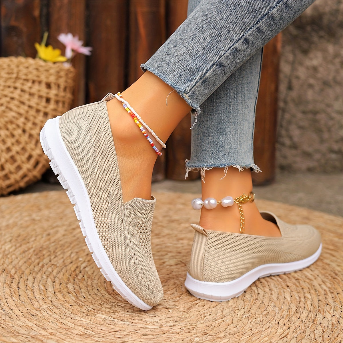 Women's Breathable Knitted Slip-On Sneakers, Casual Flat Walking Shoes with Soft Sole MyFave Boutique