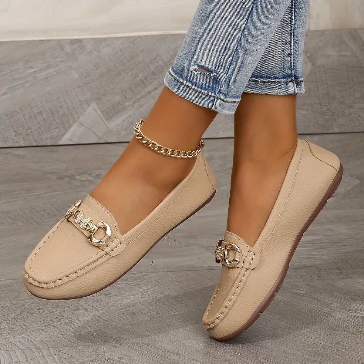 Women's Metallic Buckle Loafers, Slip-On Soft Sole Comfy Low-Top Non-Slip Shoes MyFave Boutique