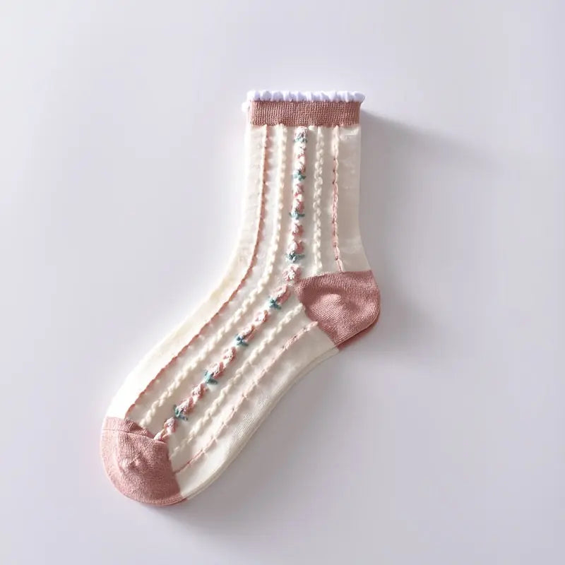 6 Pairs Flower Bubble Cable Crew Socks, Lightweight & Comfy Mid-tube Socks, Women's Stockings & Hosiery MyFave Boutique