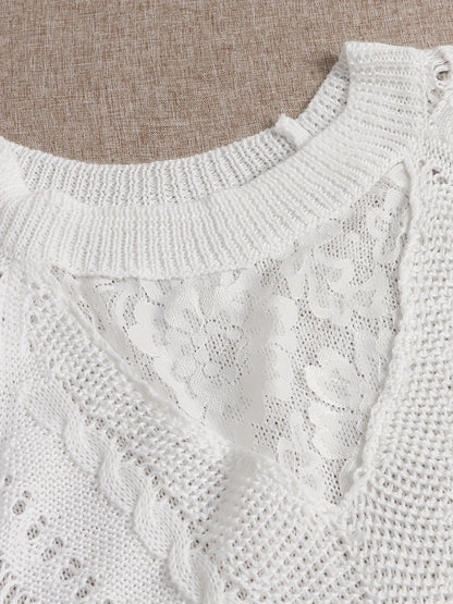 Elegant Floral Eyelet Knit Sweater for Women - Perfect for Spring and Fall MyFave Boutique