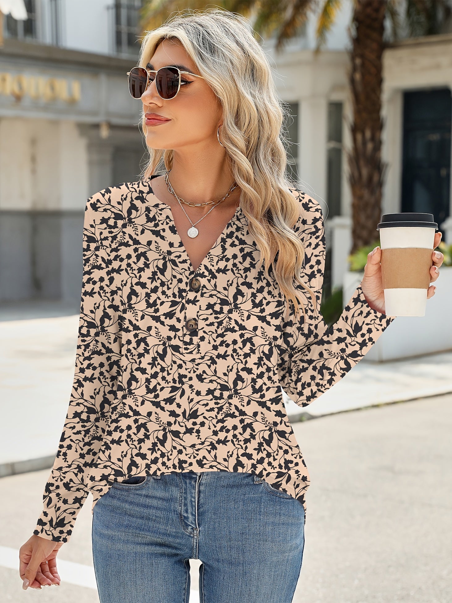 Women's Casual Long Sleeve Tops V Neck Button Shirts Fall Fashion Blouse Basic Work Tops MyFave Boutique