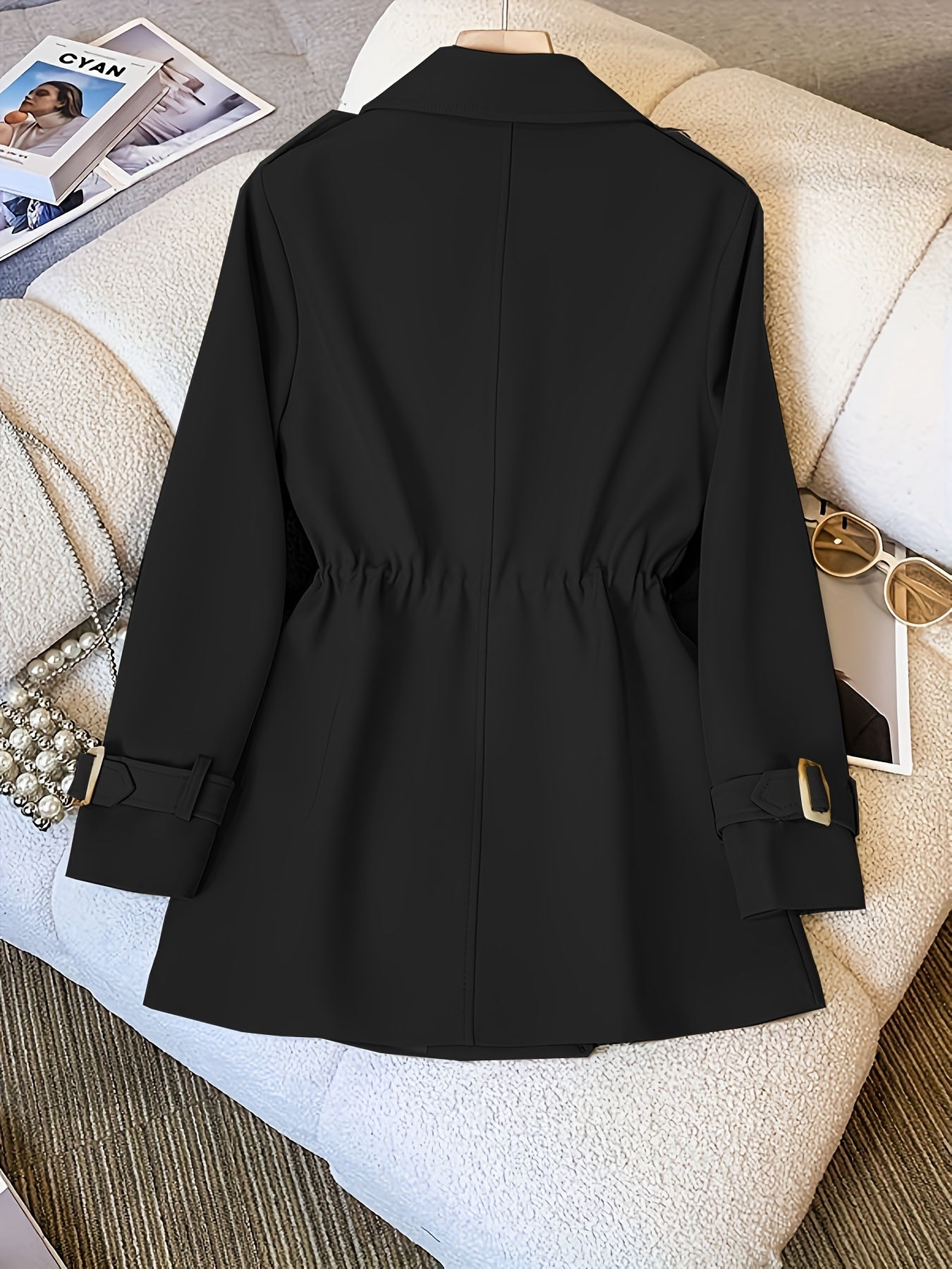 Women's Polyester Blazer Coat, Mid-Length, Classic Style, Polyester Fabric, Machine Washable, Double-Breasted, Open Front, Elegant And Fashionable MyFave Boutique