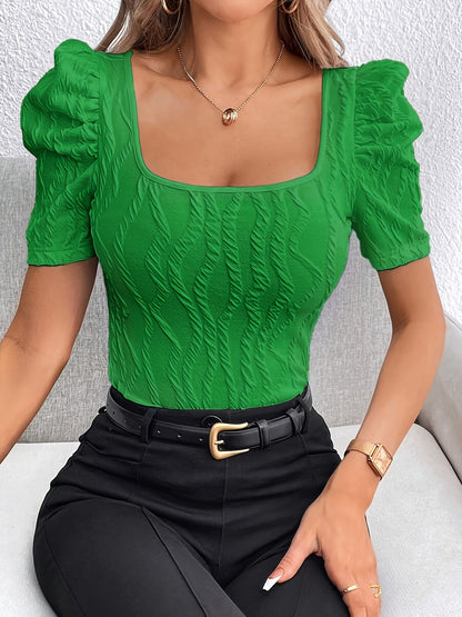 Women's Square Neck Puff Sleeve T-Shirt - Summer Blouses for Dressy Casual Wear MyFave Boutique