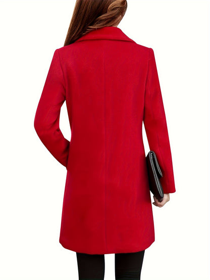 Womens Button Wool Blend Elegant Notched Collar Double Breasted Midi Long Pea Coat MyFave Boutique