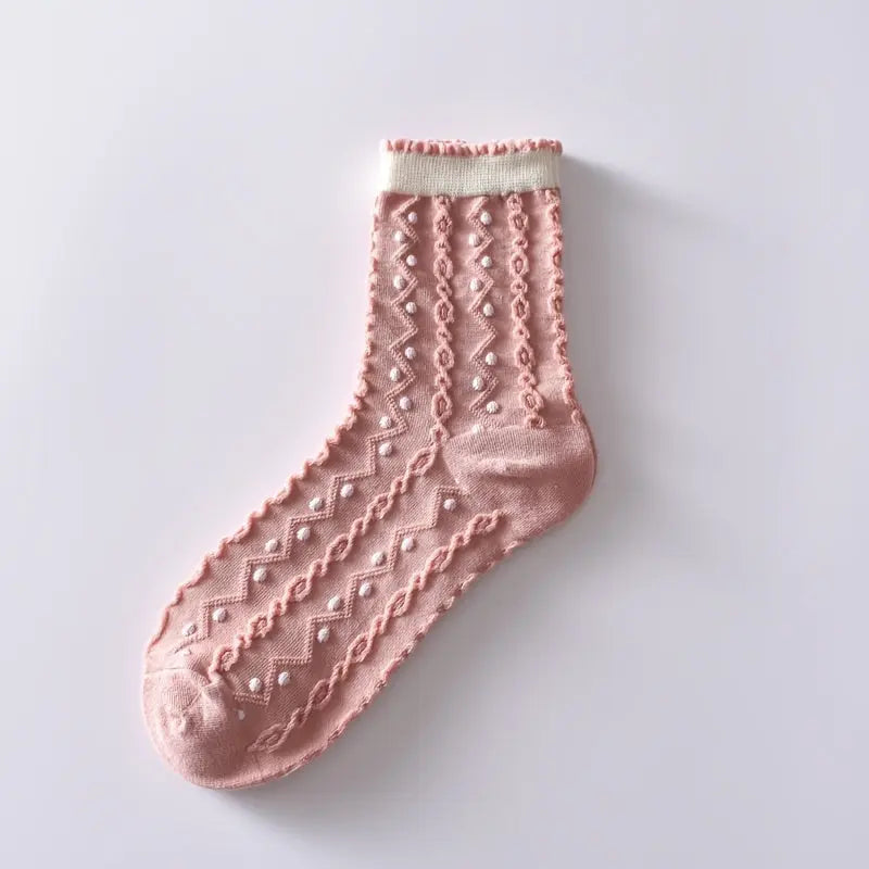 6 Pairs Flower Bubble Cable Crew Socks, Lightweight & Comfy Mid-tube Socks, Women's Stockings & Hosiery MyFave Boutique