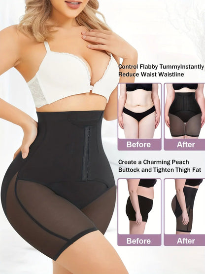 Mesh Stitching Shaping Shorts, Front Buckle Tummy Control Compression Shorts, Women's Underwear & Shapewear MyFave Boutique