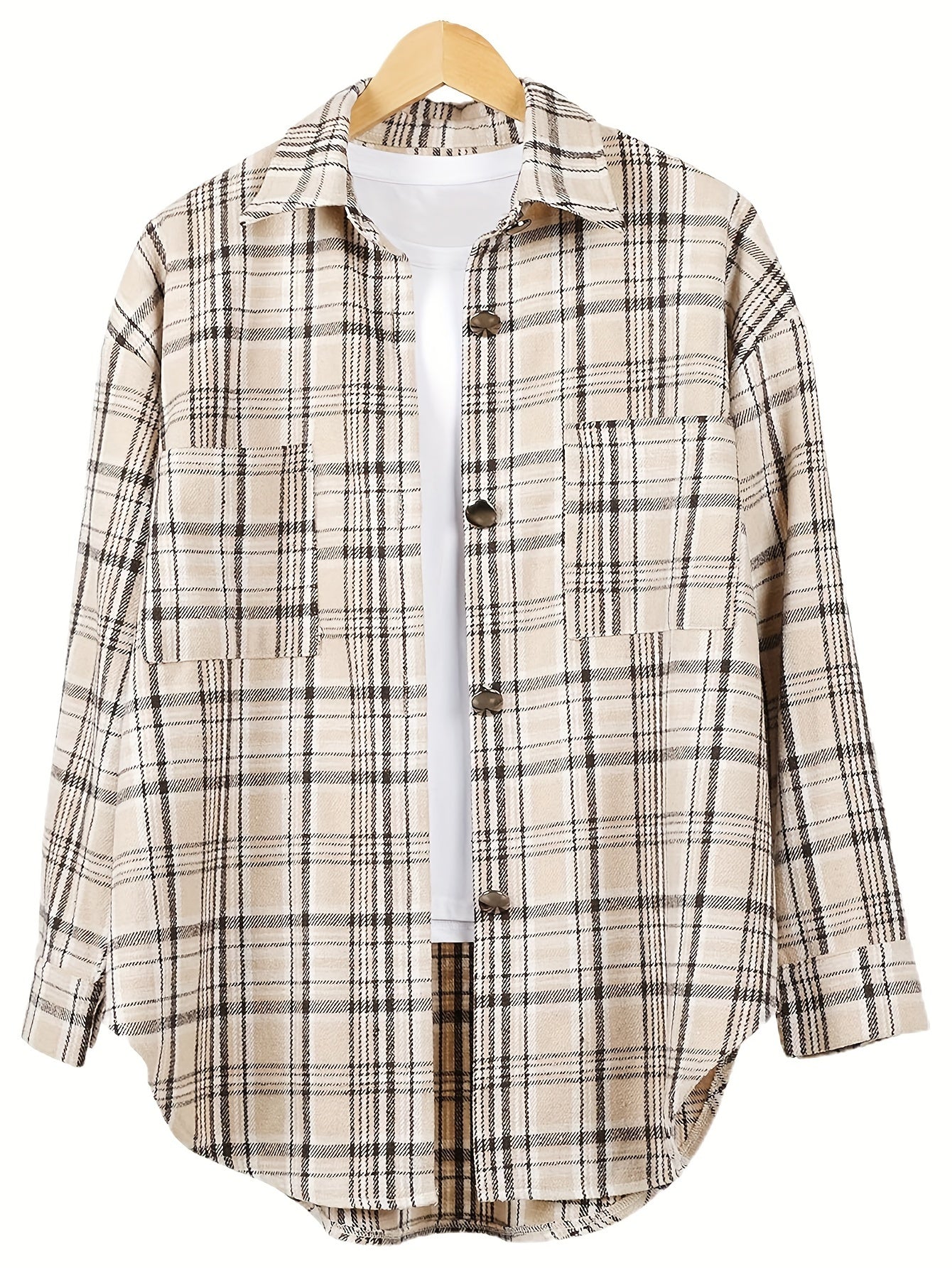 Womens Plaid Shacket Button Down Wool Blend Fall Flannel Shirt Jacket MyFave Boutique