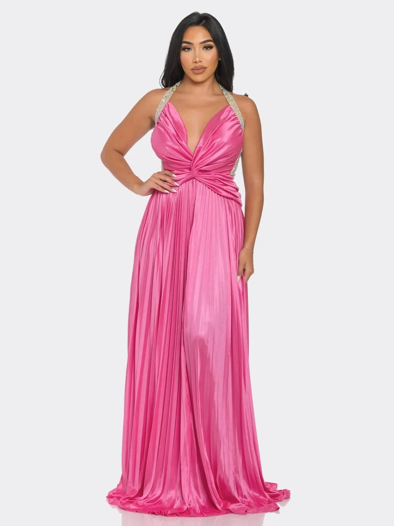 Stunning Sleeveless Maxi Dress adorned with Rhinestone Embellishments and Graceful Flowing Skirt - Perfect for Special Occasions MyFave Boutique