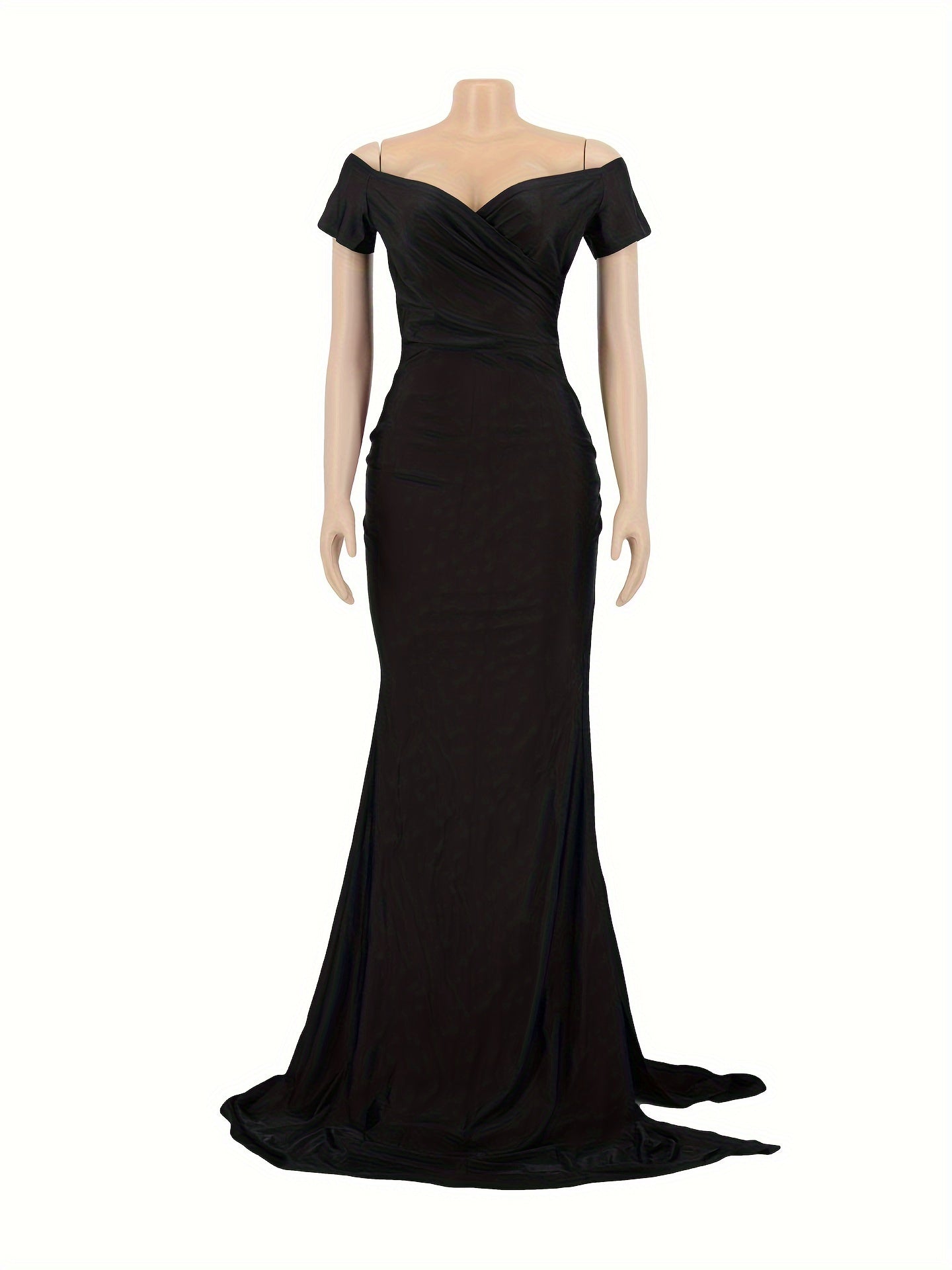 Women Off Shoulder V-Neck Maxi Long Dress Ruched Split Bodycon Mermaid Evening Cocktail Formal Dresses MyFave Boutique