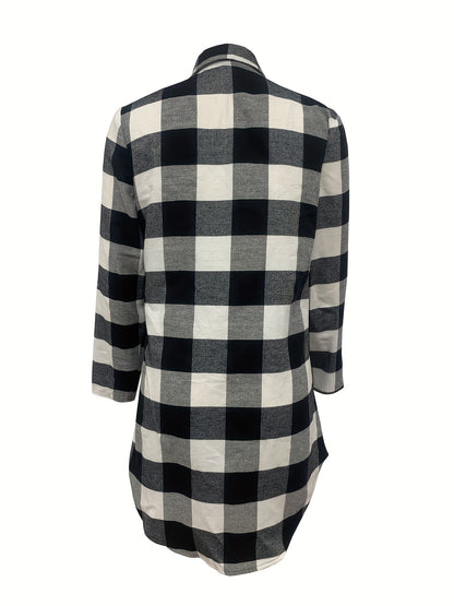 Women's Plaid Button Design Fashionable Casual Long Sleeved Shirt MyFave Boutique