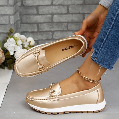 Women's Metal Decor Loafers, Casual Slip On Outdoor Shoes, Women's Comfortable Low Top Shoes MyFave Boutique