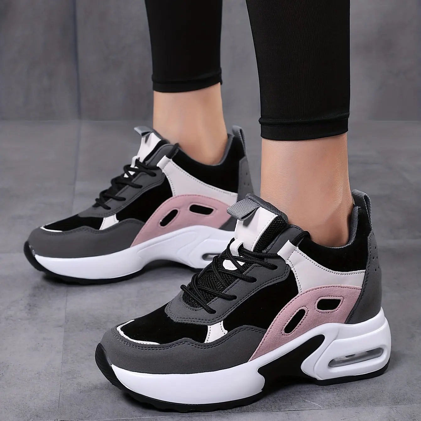 Women's Solid Color Mesh Sneakers, Lace Up Low-top Round Toe Non-slip Heightening Breathable Shoes, Versatile Comfy Shoes MyFave Boutique