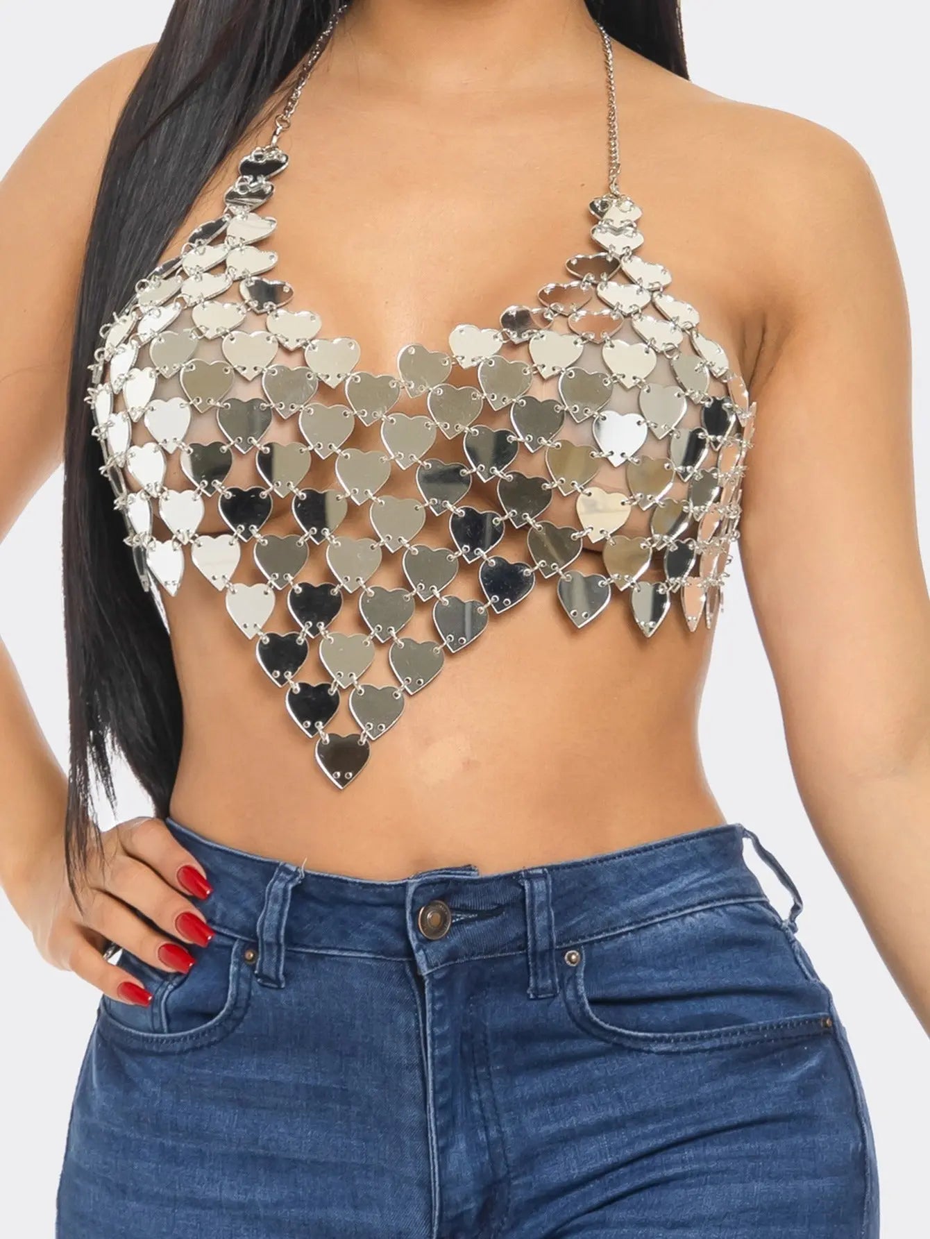 Sparkling Heart Sequin Halter Crop Top - Perfect for Party, Club, and Festival Outfits in Purple and Silver MyFave Boutique