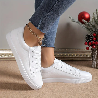 Women's Lace-Up White Sneakers: Lightweight & Comfortable Low Top Casual Shoes for Outdoor Wear MyFave Boutique