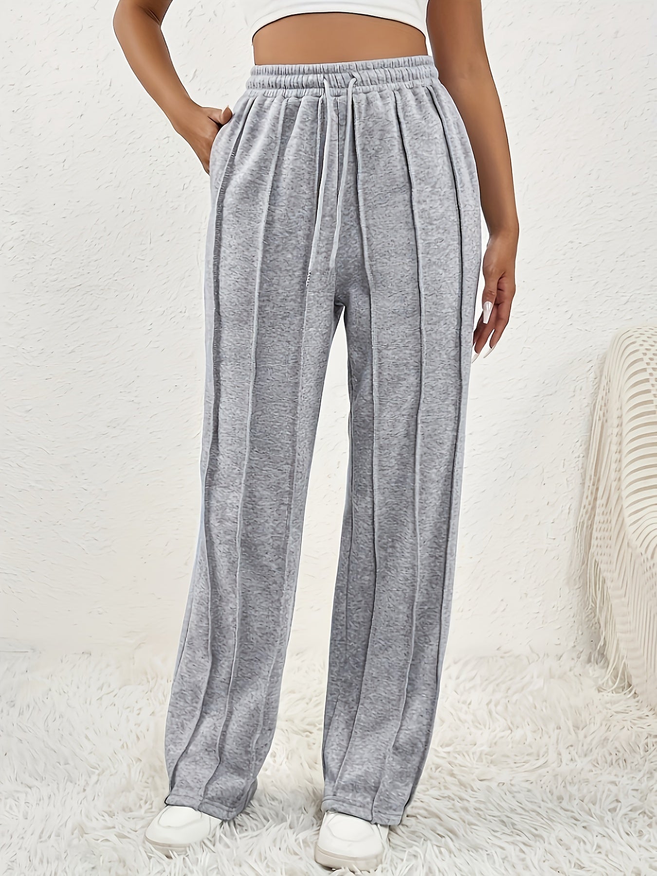 Women's Straight Leg Pintuck Sweatpants - Casual Loose Drawstring Pants for Spring & Fall MyFave Boutique