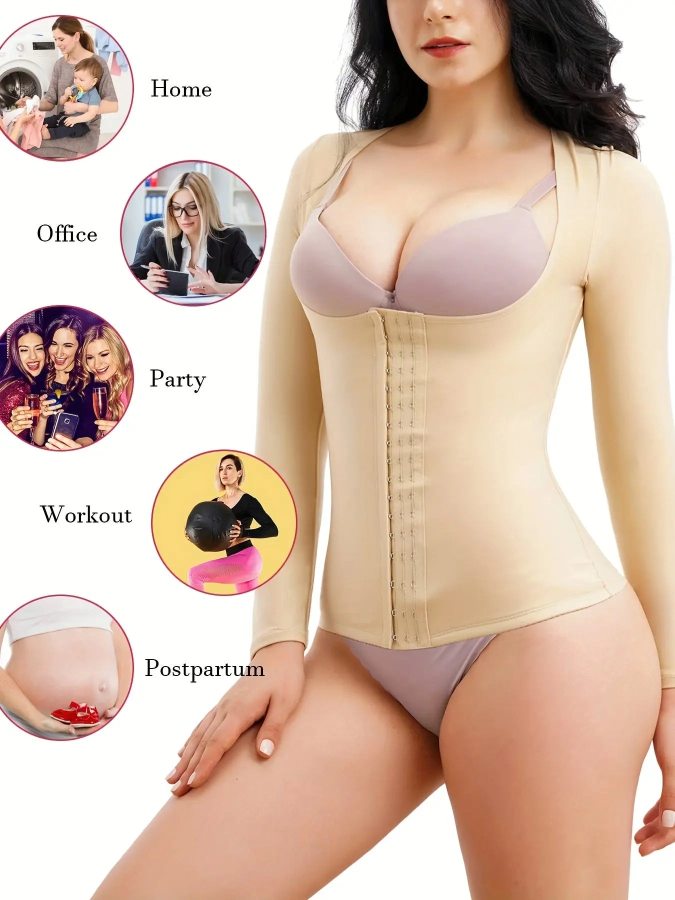 Front Buckle Shaping Tops, Waist Trainer Tummy Control Slimmer Long Sleeve Top, Women's Underwear & Shapewear MyFave Boutique