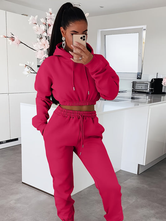 two-piece Women's Casual Hooded Sweatshirt and Drawstring Pants Set with Side Pockets - Comfortable and Stylish Outfit MyFave Boutique