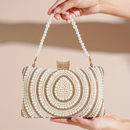 Elegant Beaded Clutch Bag with Detachable Faux Pearl Bracelet and Metal Shoulder Chain - Perfect for Banquets, Dances, Gatherings, and Weddings MyFave Boutique