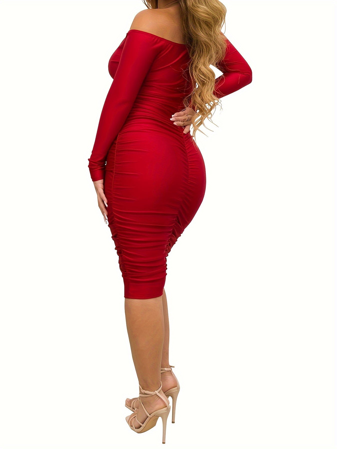 Women's Sexy V Neck Off Shoulder Ruched Bodycon Dress MyFave Boutique