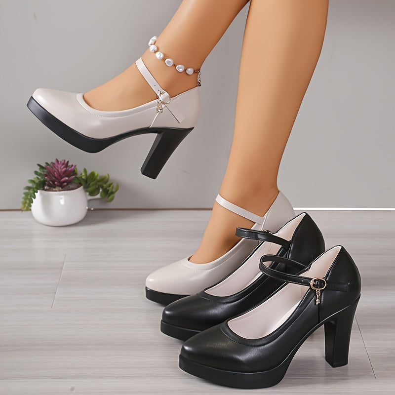 Women's Platform High Heels, Fashion Ankle Strap Block Heeled Pumps, All-Match Dress Work Shoes MyFave Boutique