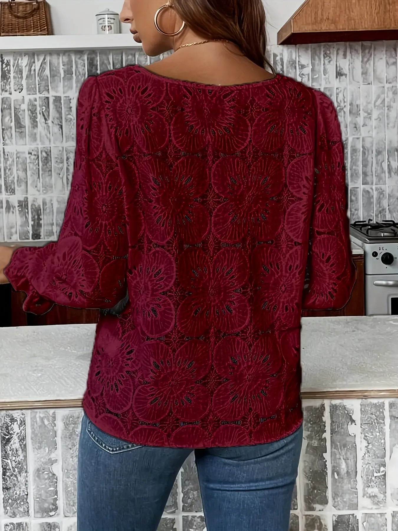 Lace Trim Crew Neck Long Sleeve T-Shirt for Women, Casual Spring/Fall Tops MyFave Boutique