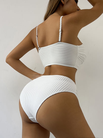 2 piece Women's Solid Color Bikini with Steel Ring Hard-cup Push-up and Spaghetti Straps - Backless and Stretchy Swimsuit for Ultimate Comfort and Style MyFave Boutique