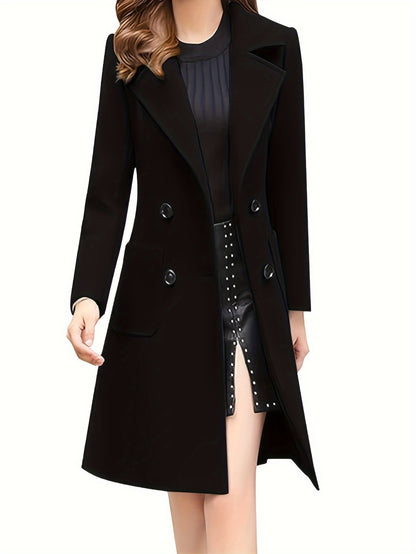 Women Wool Blend Winter Mid Long Coat Notch Double-Breasted Lapel Jacket Outwear MyFave Boutique