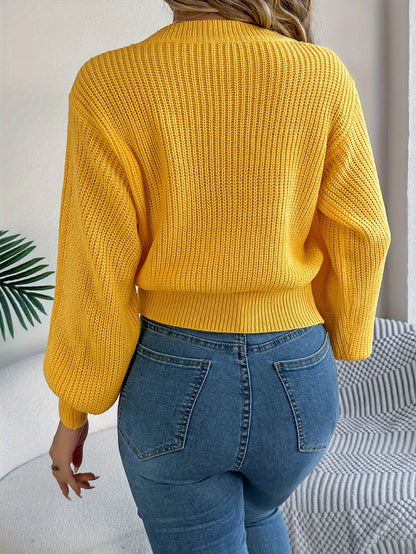 Elegant Solid Color Cable Knit Sweater for Women - Cozy Acrylic, Long Sleeve, Round Neck Pullover for Fall/Winter MyFave Boutique